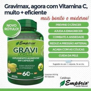 Suplemento Alimentar GRAVIMAX Com Graviola e Vitamina C 400mg 60 cápsulas Empório Saúde (CÓDIGO 36)