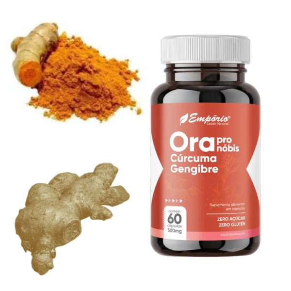 Suplemento Alimentar Ora Pró Nóbis + Cúrcuma + Gengibre - 500mg - 60 Cápsulas Empório Saúde (CÓDIGO 29)